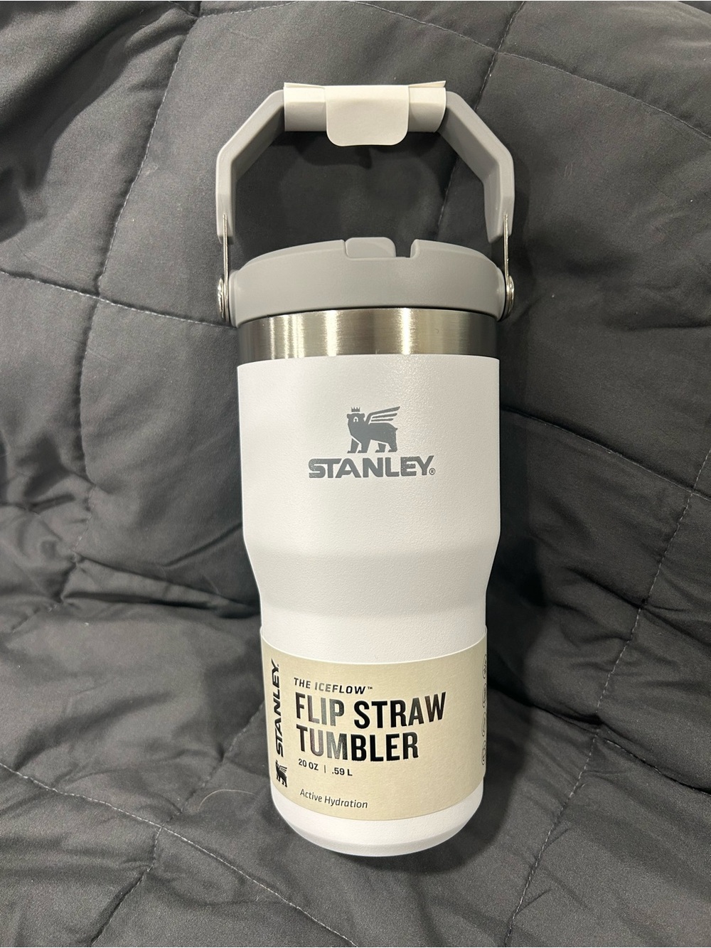 Stanley White and Gray Flip Straw Tumbler with Handle 20oz